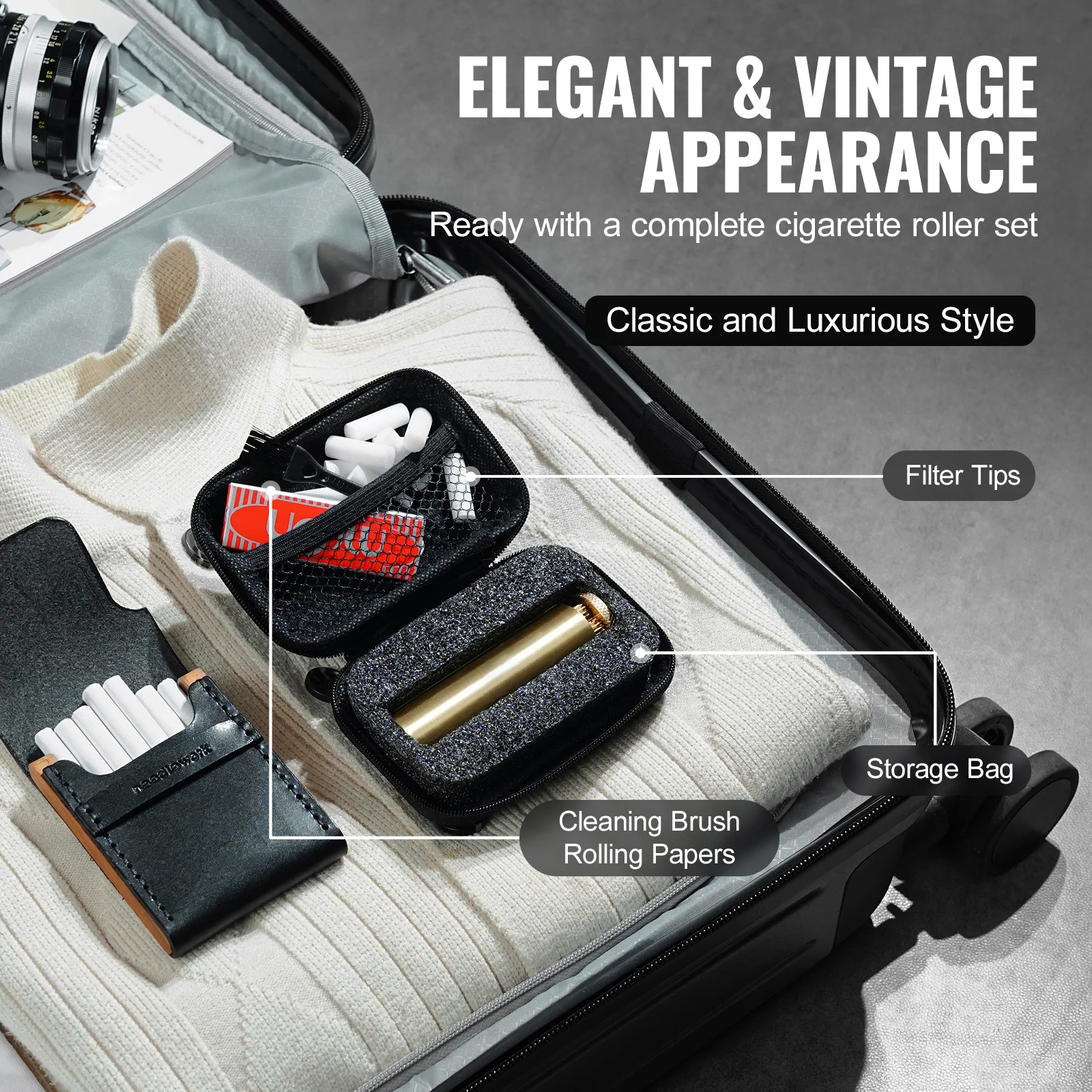 Maszynka do zwijania papierosów SucceBuy, solidny mosiądz, ręczna maszynka do zwijania tytoniu, pasuje do papieru o szerokości do 70 mm, styl vintage.