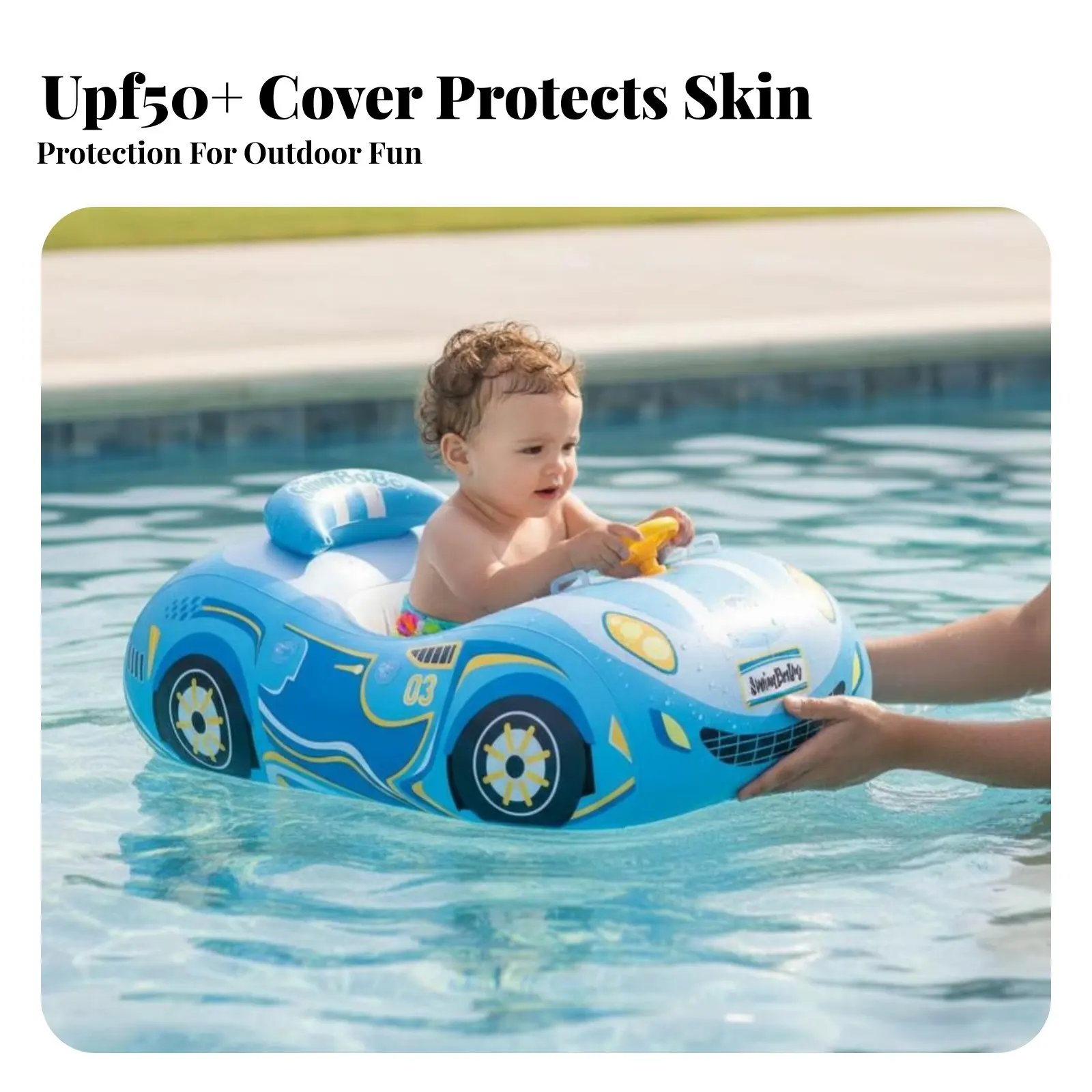 Boia de Natação Infantil, Flutuador Axilar, Assento de Carro com Proteção Solar, Design de Desenho Animado, Brinquedo Aquático Removível para Piscina