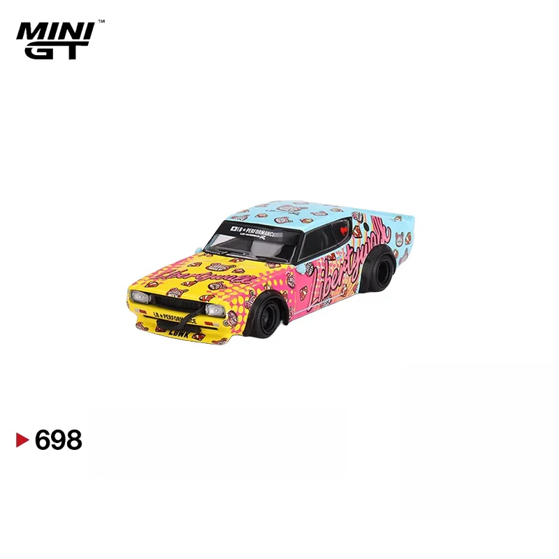 MINI GT 1:64 Nissan Skyline Kenmeri Liberty Walk LBWK KUMA alloy compression shaft miniature model, adult decoration, boy toy,