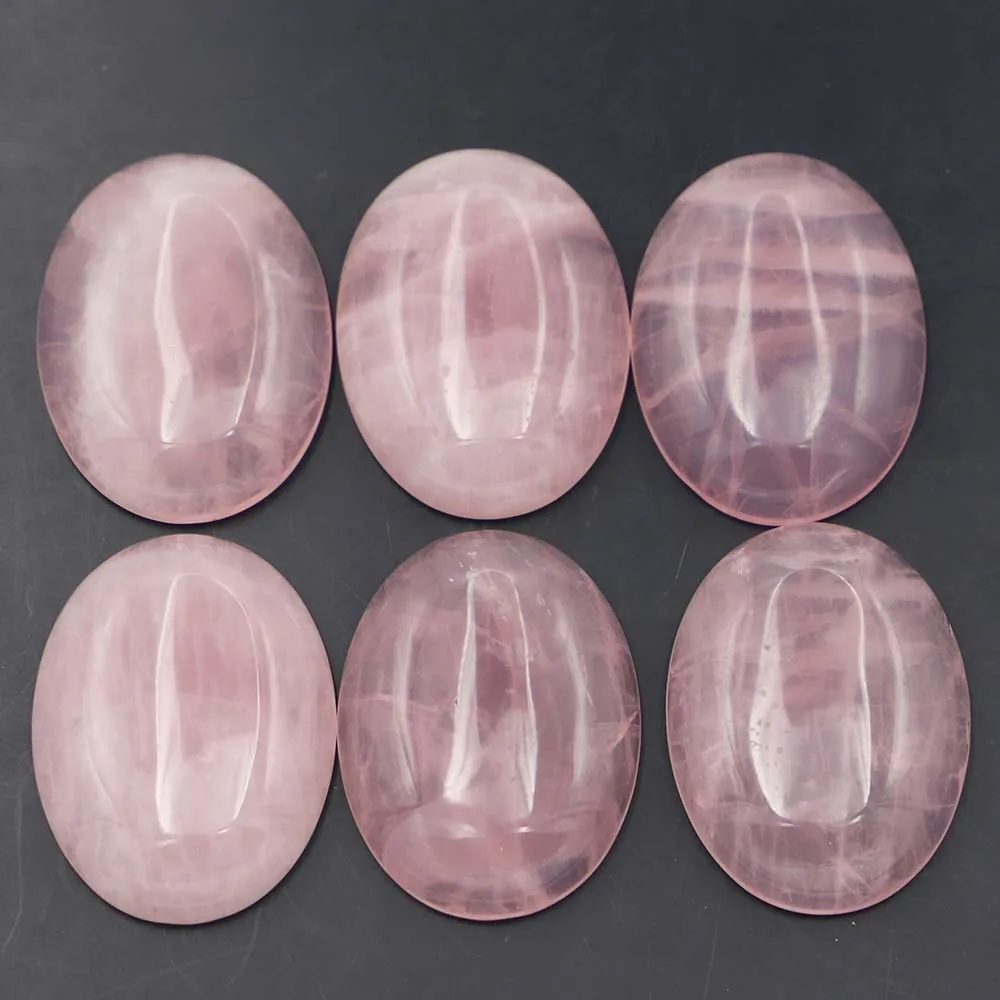 30x40mm Natural Stone Rose Quartz Oval Shape Cabochon Setting Beads for Jewelry Clothes Accessories Wholesale 6pcs Free Shipping