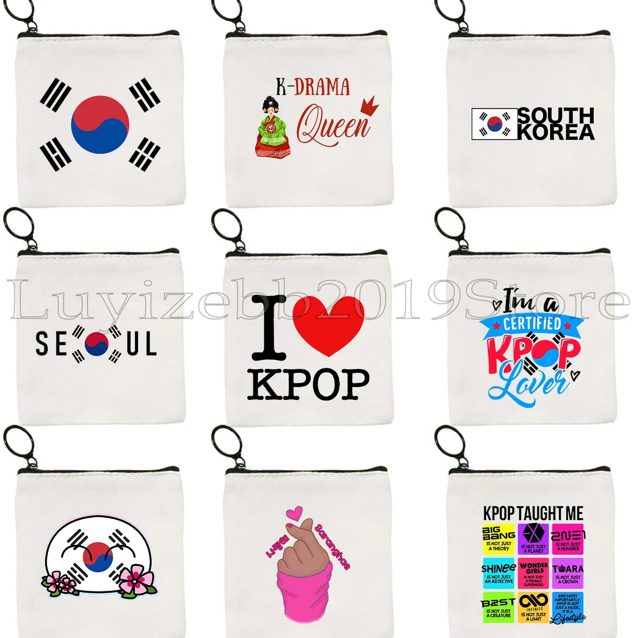 KPOP South Korea Flag Seoul Ulzzang Ins Finger Heart Coin Purse Canvas Bag Small Bag Key Storage Card Bag Wallet Zipper Pouch