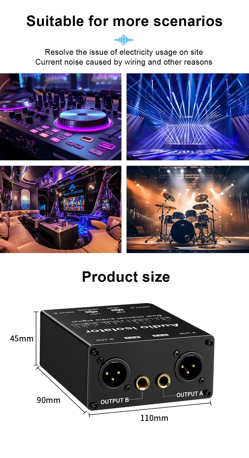 TITAK 2-Kanal XLR Audio-Isolator, Rauschunterdrückungsfilter eliminiert Stromrauschen, Dual-Kanal 6,5mm XLR Mixer Audio-Isolator – Detail 8