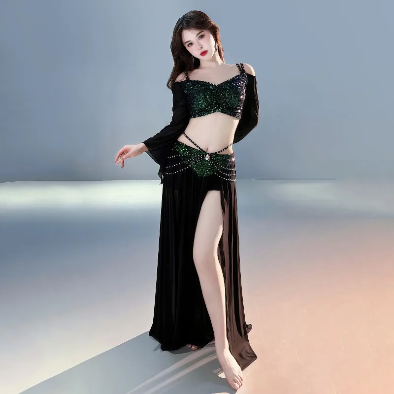 Women Belly Dance Costume Set Mesh Long Sleeves Top Long Skirt Training Suit Oriental Belly Dancing Wear Outfit Cosplay Clothing view 6