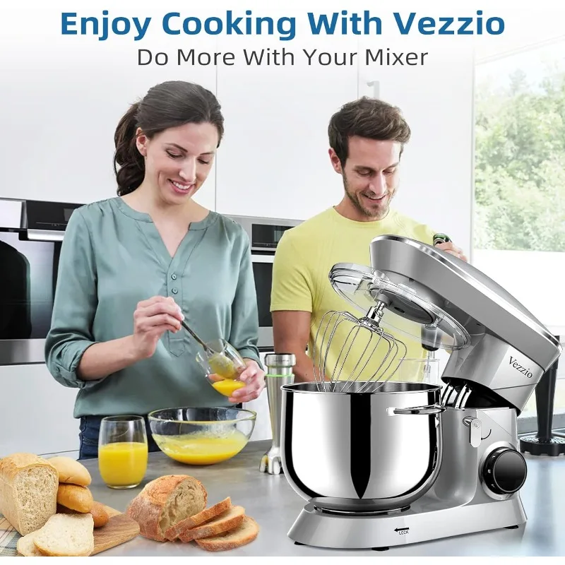 Aço inoxidável Kitchen Stand Mixer, misturador elétrico com tigela, Dishwasher Safe Anexos, 10-Speed, Vezzio, 660W, 9.5 Qt