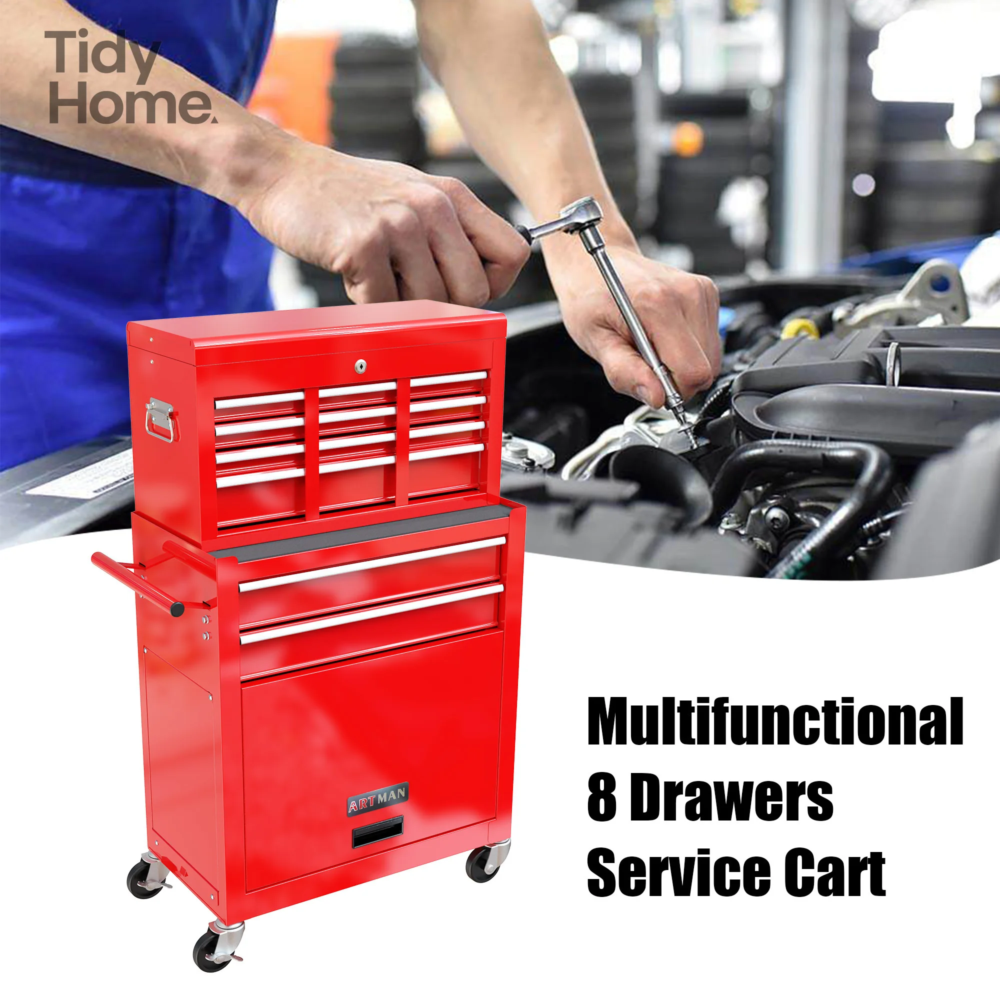 

High Capacity Rolling Tool Chest with Wheels and Drawers, 8-Drawer Tool Storage Cabinet RED metal tools box tool box organizer