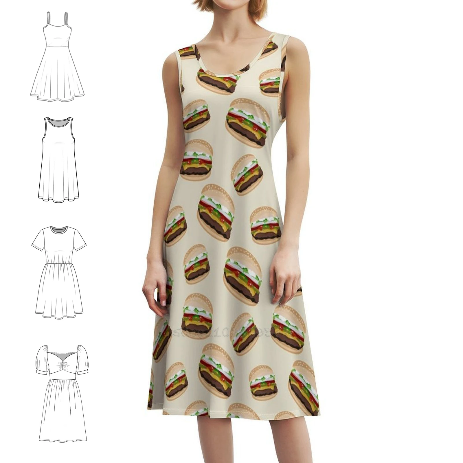

Женское элегантное праздничное платье с узором Burger Lover, платье трапециевидной формы с короткими/длинными/без рукавов, варианты Burger Burger King Burger Puns