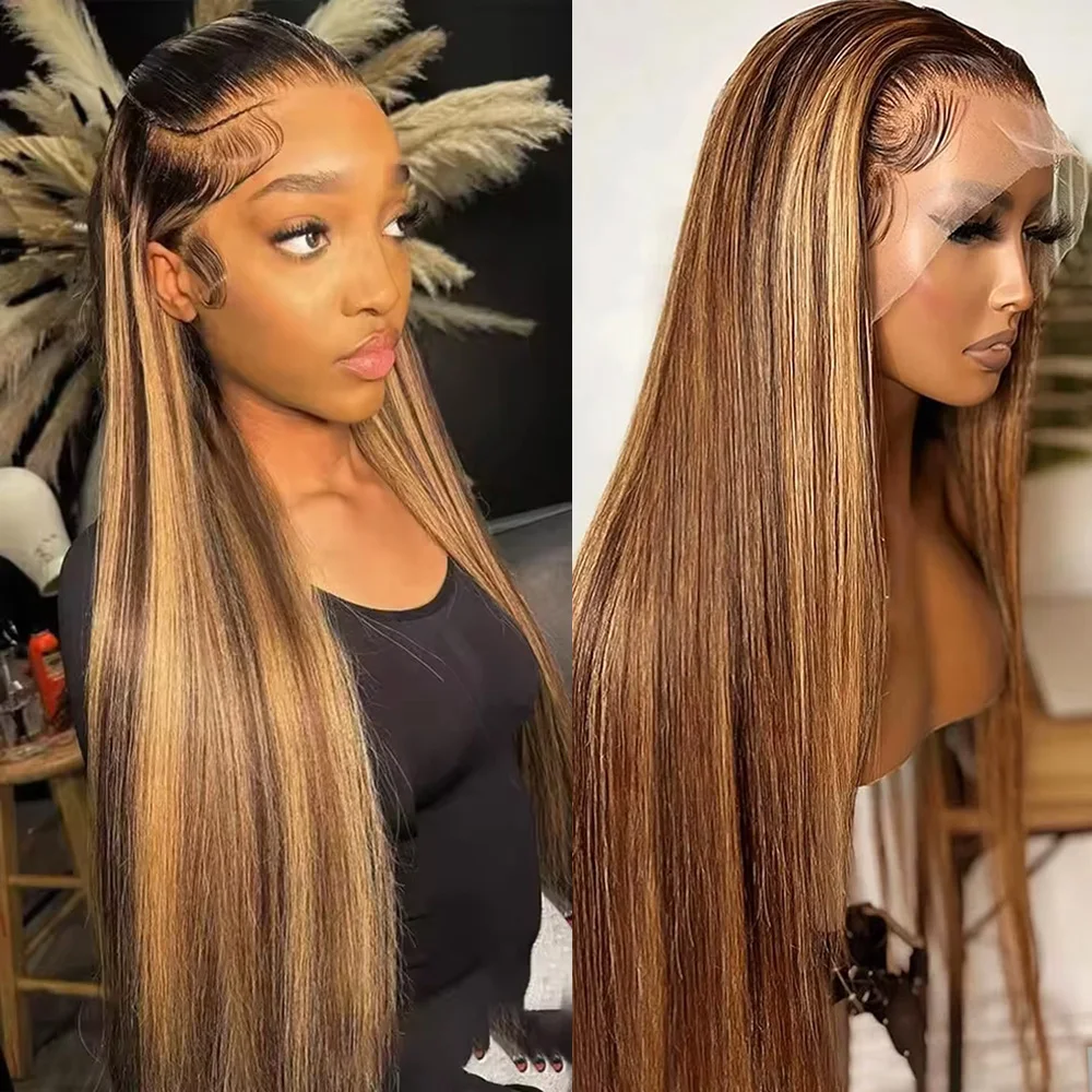 

46 Long Inch P4/27 Highlight 13x6 HD Lace Frontal Wig Colored Straight Human Hair Wigs For Women 200 Density Remy Hair
