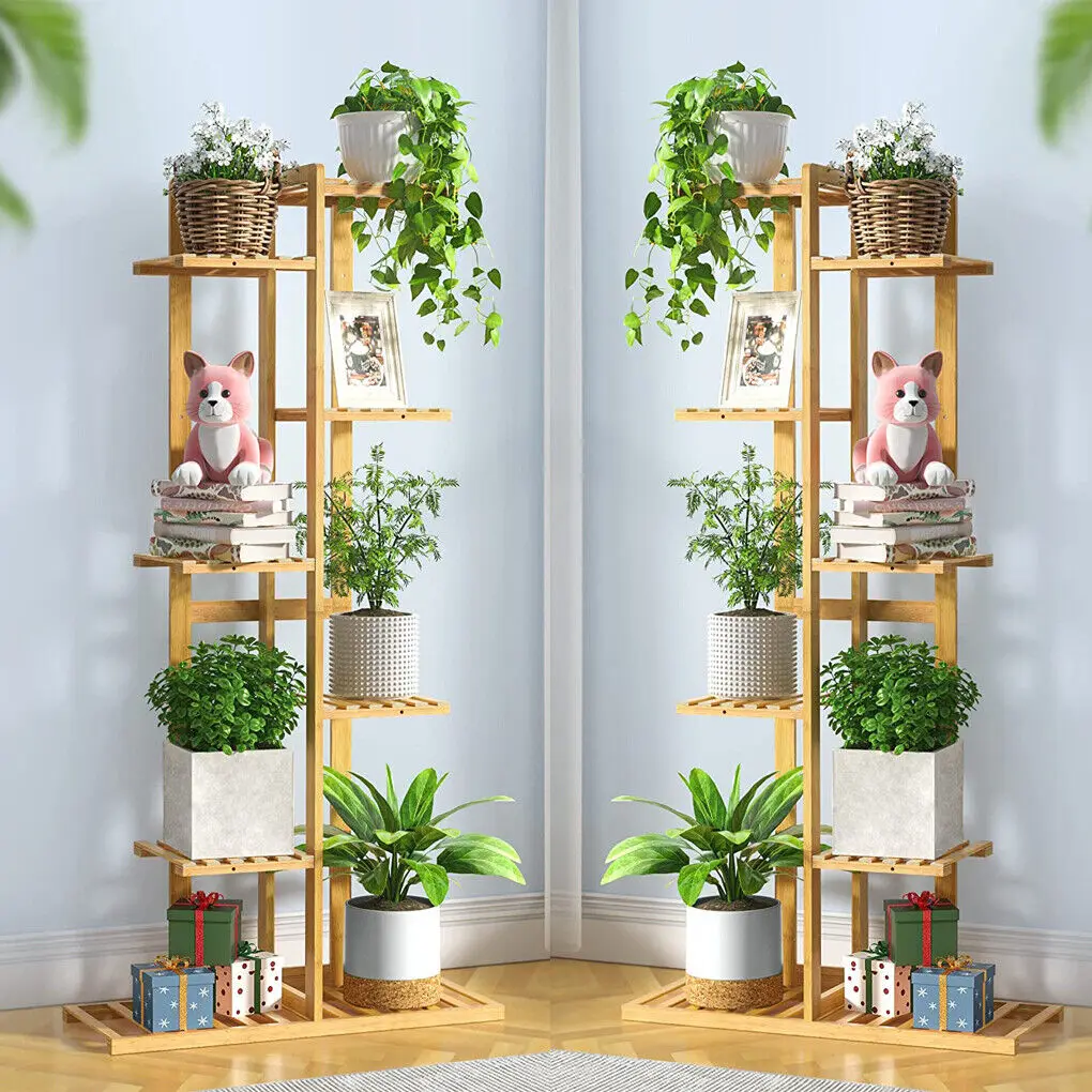 

Bamboo Plant Stand 6 Tiered Pot Plant Holder Shelf Tall Flower Plants Display Rack for Indoor Outdoor Patio Corner