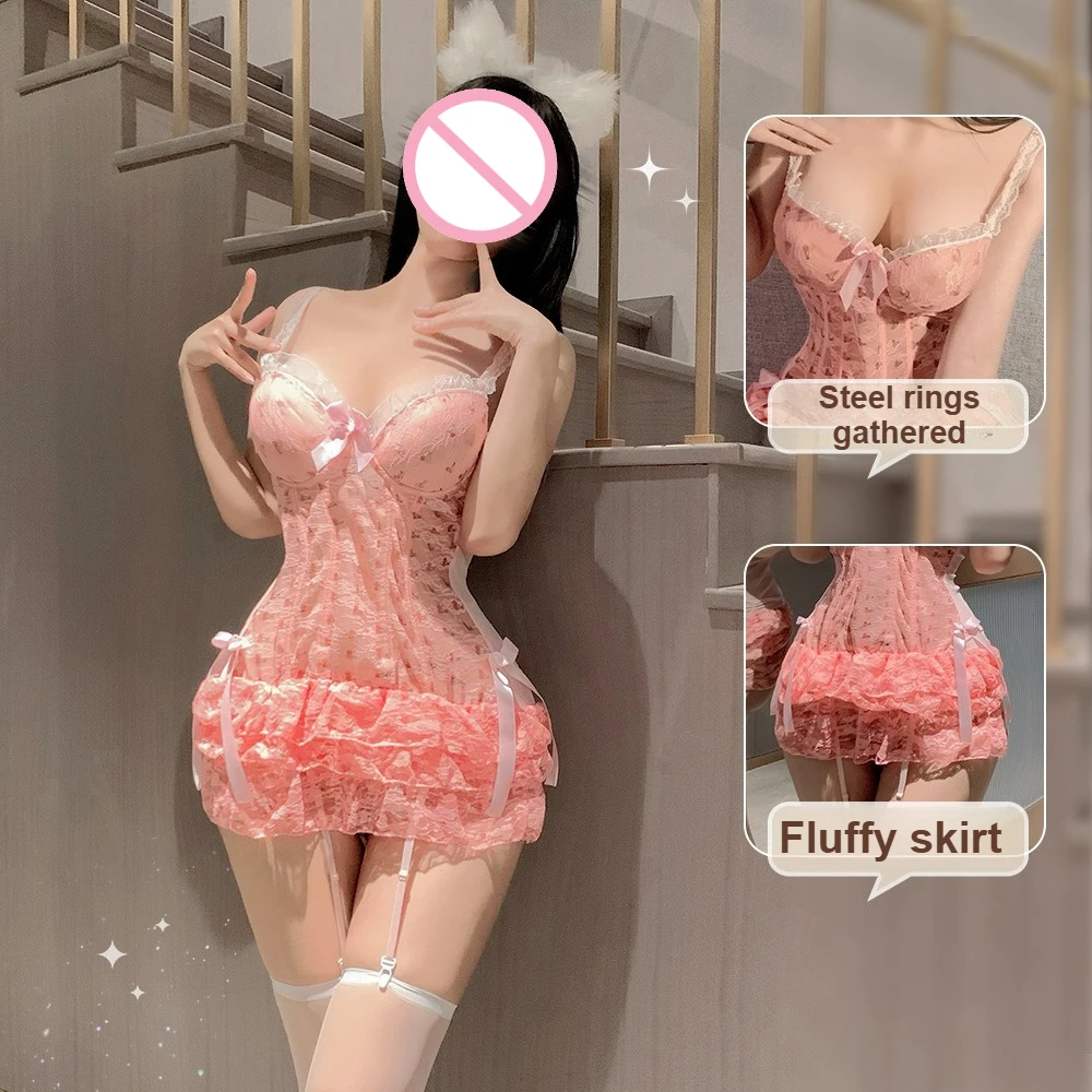 

Платье-бюстье из французского кружева — сексуальный Тедди пуш-ап с мягкими чашками и расклешенной юбкой вишневого цвета, комплект нижнего белья Pure & Seductive