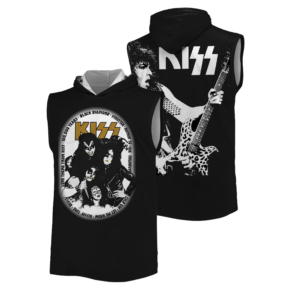 

Kiss band T-shirt Summer new 3D printed sports hooded vest rock band Breathable quick-dry fiteness casual men's tank tops