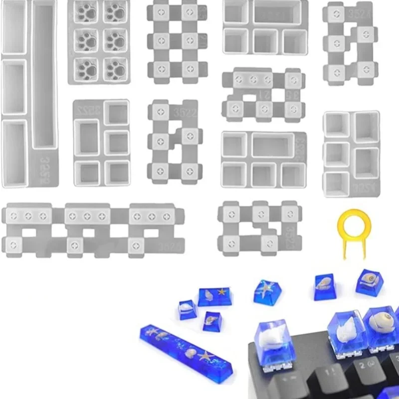 

Silicone Keyboard Resin Mold, Aulufft 1 Set Keycaps Mold DIY Crystal Casting Key Cap Silicone Mold with Key Puller and Finger Co