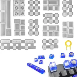 Silicone Keyboard Resin Mold, Aulufft 1 Set Keycaps Mold DIY Crystal Casting Key Cap Silicone Mold with Key Puller and Finger Co