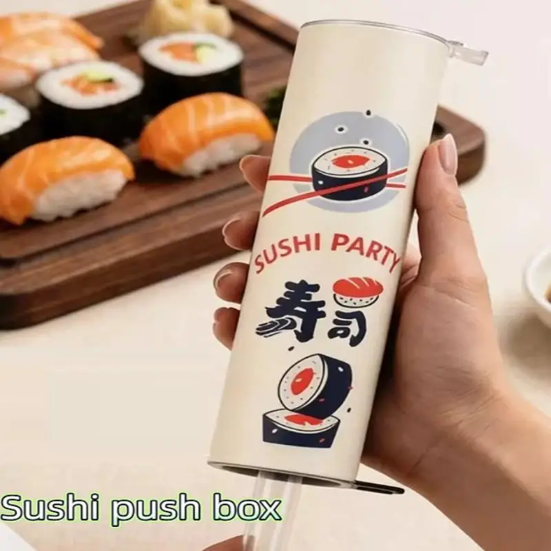 ● 1/3Pcs Sushi Push Box With Sauce Straw Food Grade Sushi Mold Cone Push Up Paper Bucket Packaging Paper Box Bento Accessories