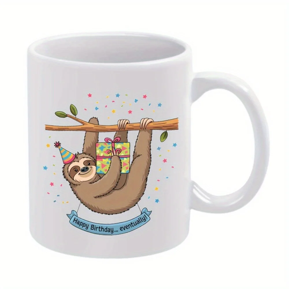 

1 шт. керамическая кофейная кружка на тему ленивца с дизайном «С Днем Рождения» — милые украшения для вечеринки в виде ленивца и воздушных шаров, белая чашка с