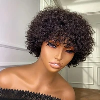 Pelucas de cabello humano Pixie corto Afro rizado Bob con flequillo para mujeres cabello Remy brasileño poner y ir pelucas rizadas rizadas marrones naturales