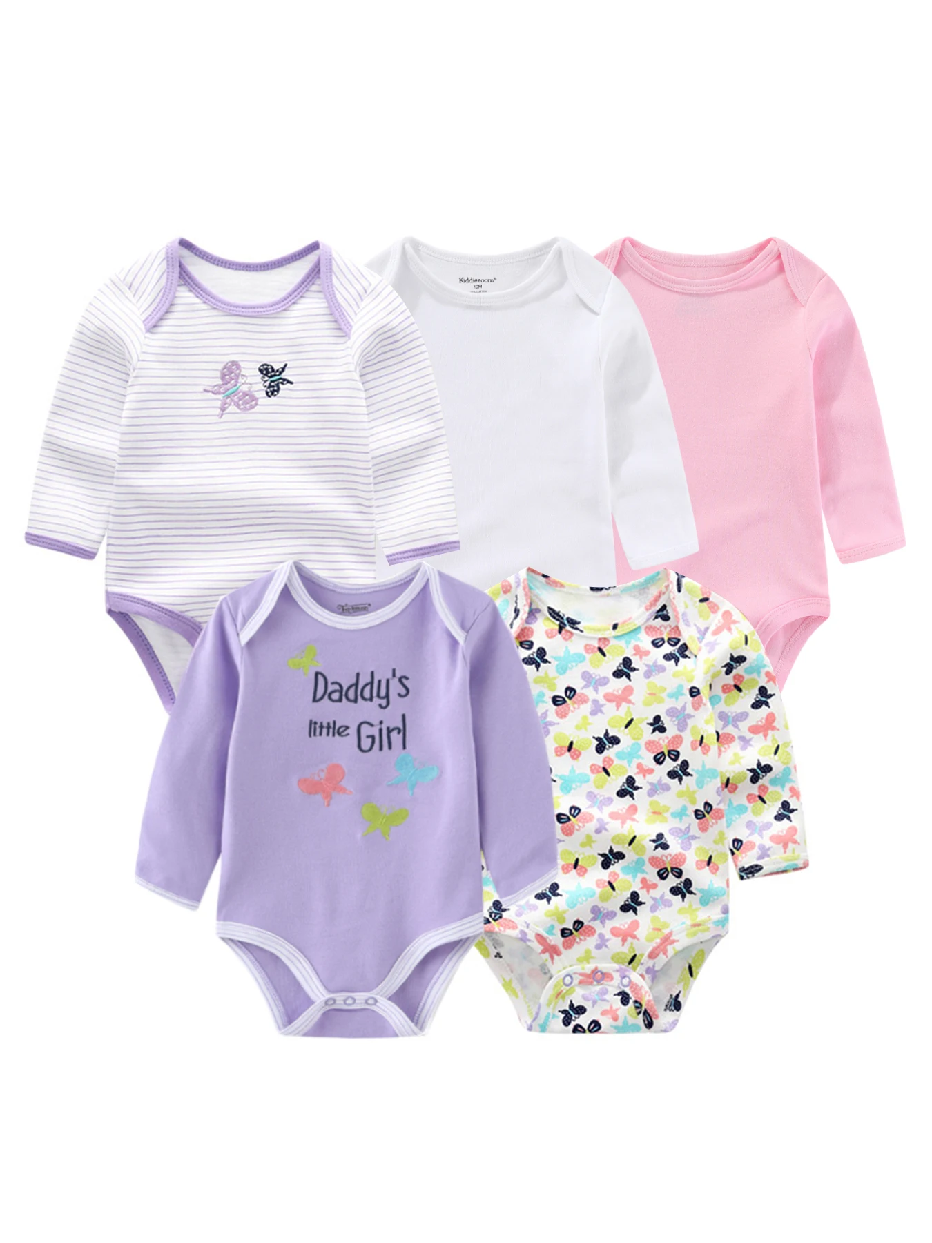 5-Piece Spring Autumn Cartoon Long Sleeve Newborn Baby Boy Girl Bodysuits 100%Cotton Soft Infants Clothes