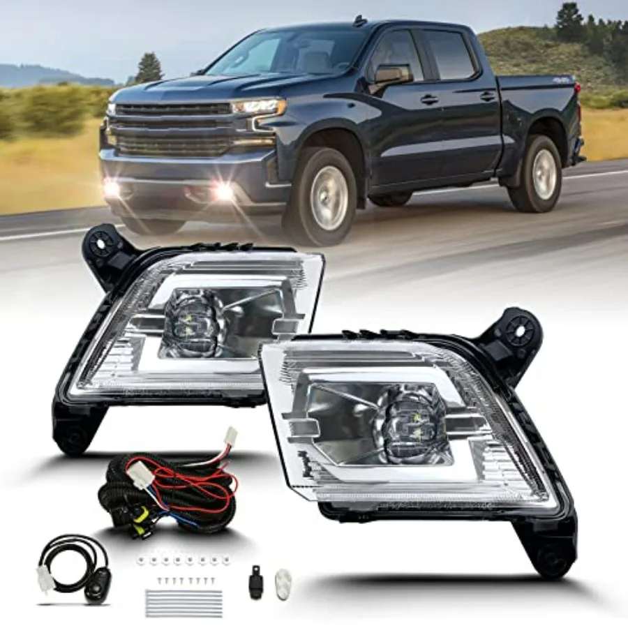 

Светодиодные противотуманные фары для Chevy Silverado 1500 2500HD 3500HD 2019-2023 гг., передний бампер, черный, высокая яркость и долговечность