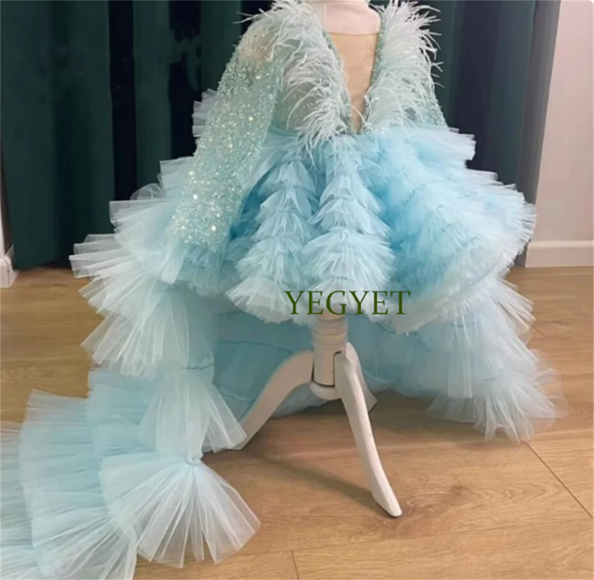 

CustomizedBall Gown Princess Birthday Party Gown Kid First Communion Dress Girls Christmas Gift Long Sleeves Puffy Tulle Gown