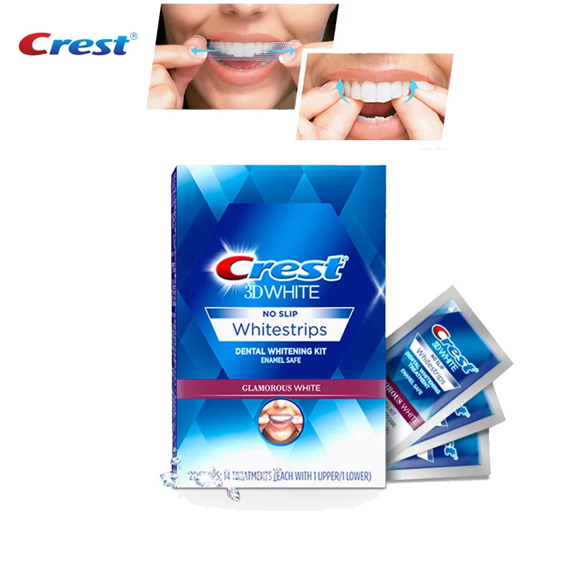 Crest-Kit de blanqueamiento dental glamoroso, tiras blanqueadoras 3D, antideslizantes, bolsa para el cuidado bucal, 5/10