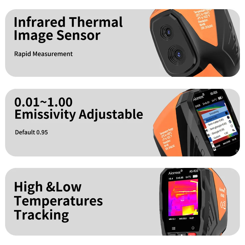 Aicevoos Rechargeable Industrial Infrared Thermal Imaging Camera,96x96 IR Resolution,Super Resolution 240x240, -20°C to 550°C - Image 6