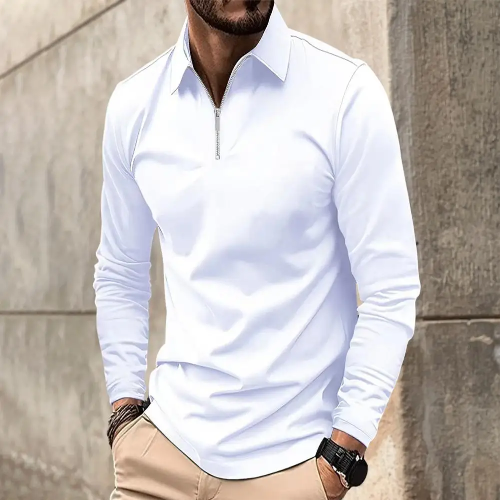 Men Shirt Fashion Long Sleeve Solid Color Men Top Lapel Design Soft Breathable Cotton Blend Pullover for Daily Wear