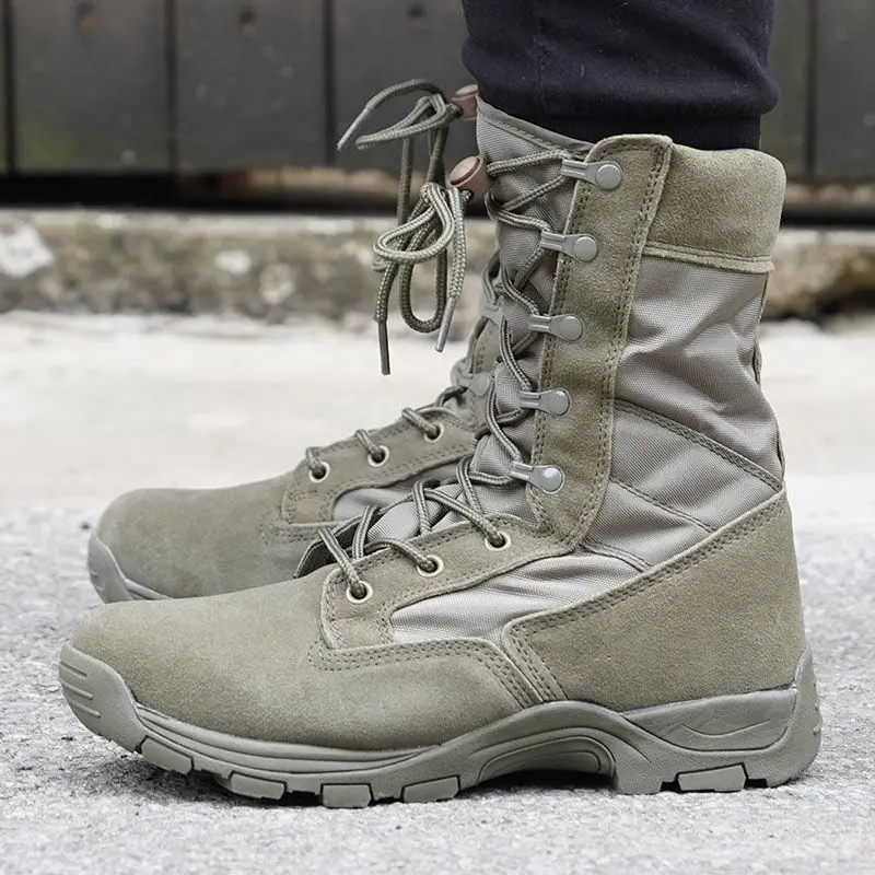 

Zipper High Top Military Combat Boots Mens Outdoor Sports Training Desert Hiking Boots Tactical Boots Wearable Work Shoes