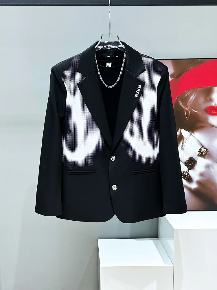 

Мужской костюм с принтом, с подкладкой на плечах, повседневный, весенний, модный, высокого качества, свободного кроя, с длинными рукавами, с плоским воротником