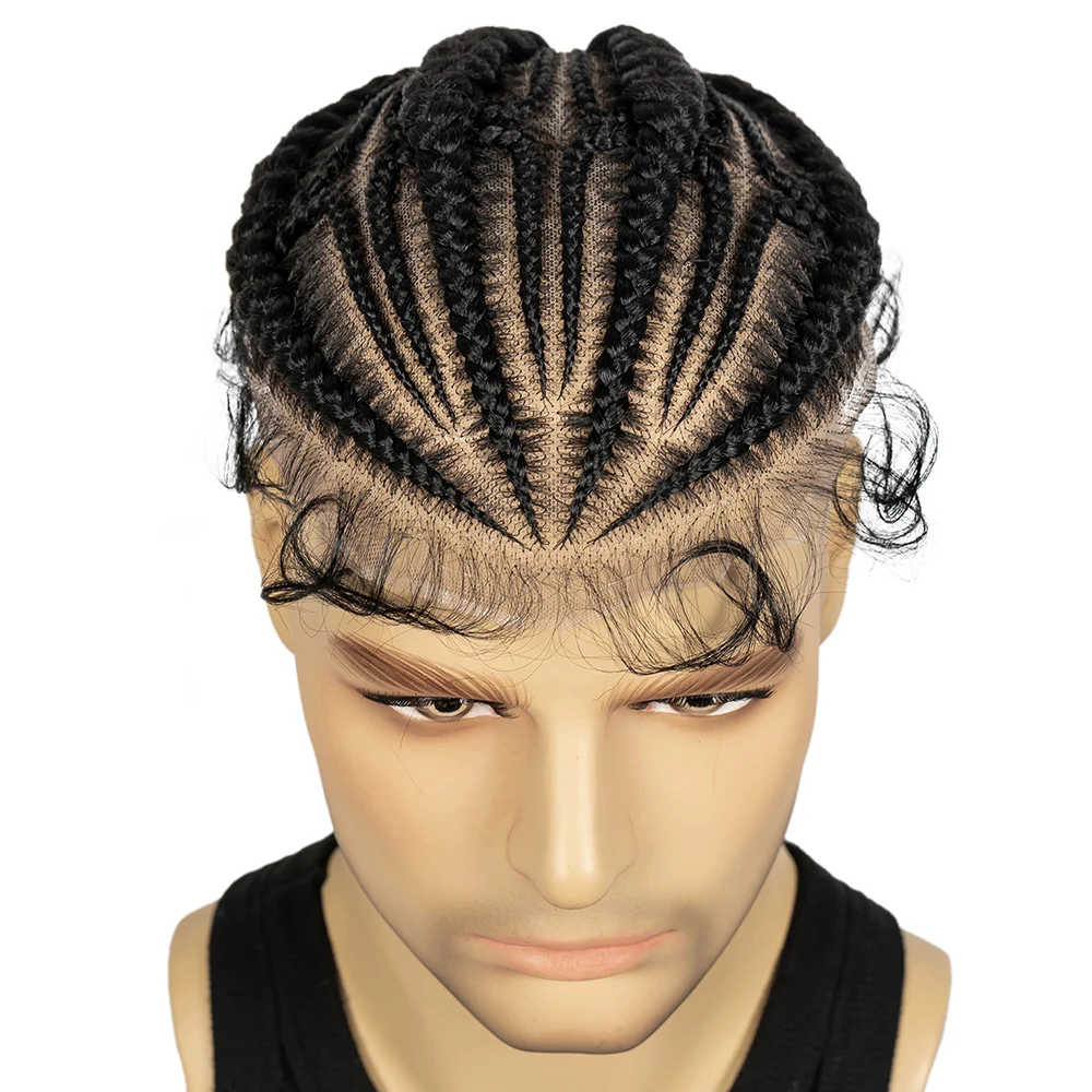 

Протез для волос, мужской HD прозрачный полный кружевной мужской парик с косичками, короткий топпер для восстановления волос для мужчин