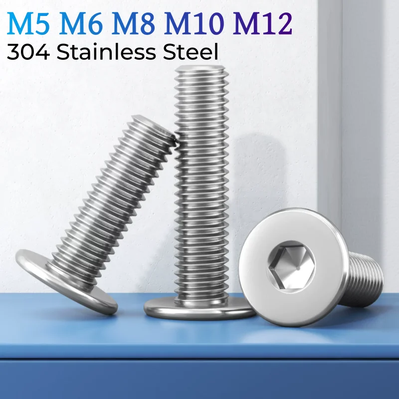 304 Stainless Steel M5 M6 M8 M10 M12 CM Hex Hexagon Socket Ultra Thin Super Low Flat Head Allen Cap Screw