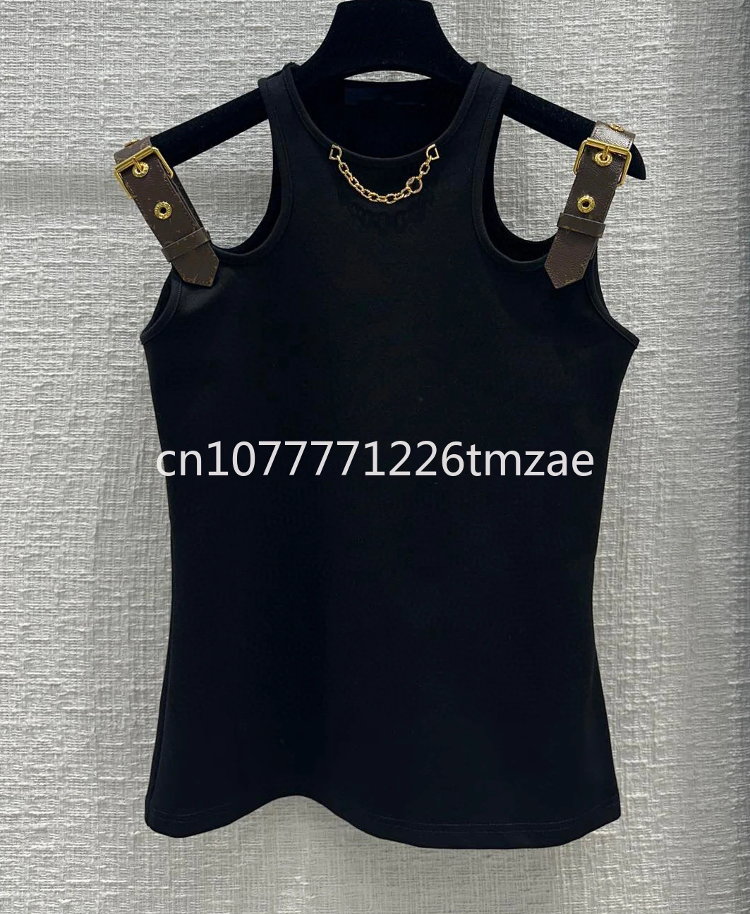 New Metal Chain 100% Cotton Lettered Casual Vest 2024 Spring