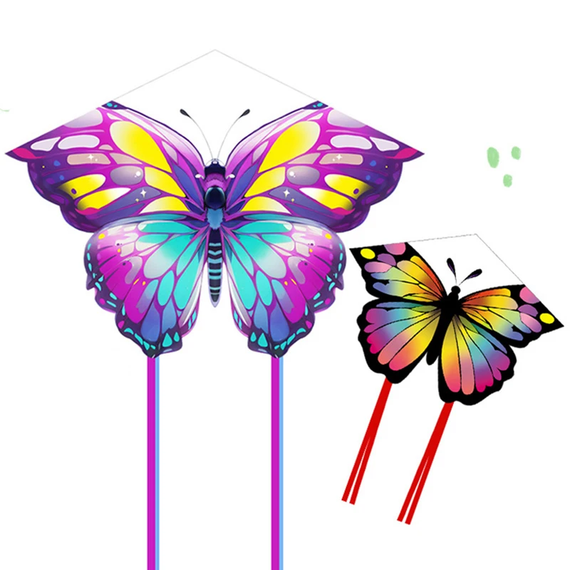Cometa de mariposa con línea de mango, cometa para niños, juguete volador, fácil Control, cometa de nailon Ripstop, juguetes para exteriores, cometas de Color aleatorio