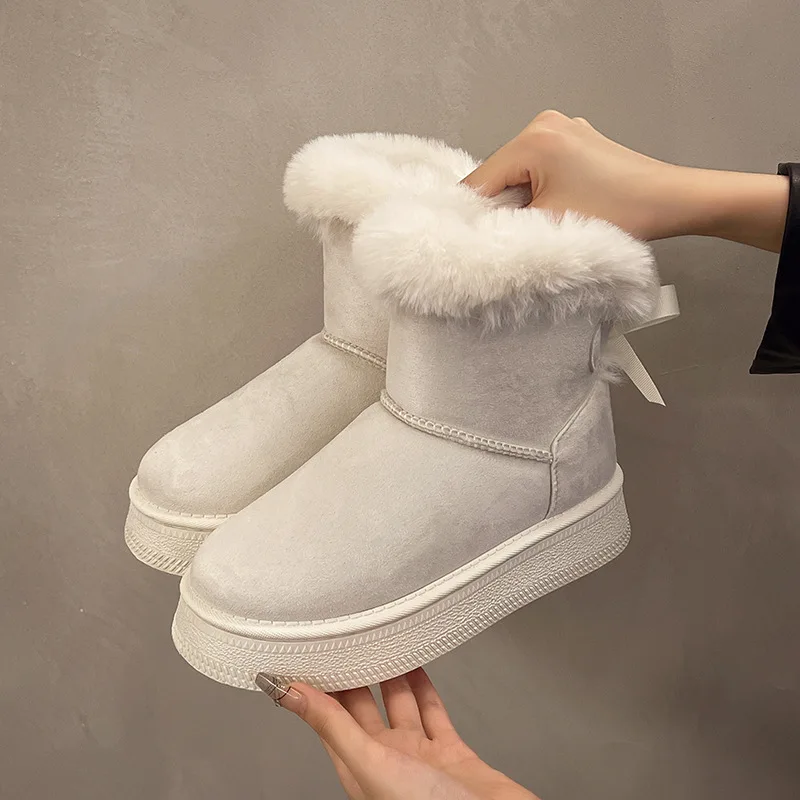 Snow Boots for Women 2025 Winter New Cashmere Warm Thick Soles Without Heel-covered  Cotton Shoes for Women Snow boots view 4