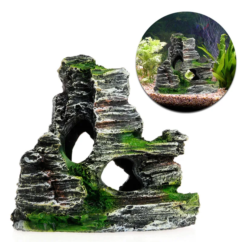 

Resin Home Aquarium Rock Cave Fish Tank Decorations Ornament Mountain Hiding Cave Aquarium Accessories Simulation Rockery