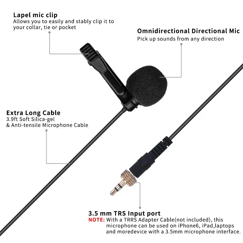 Comica CVM-M-O1 Lavalier Microphone, Omnidirectional Lapel Microphone for Wireless Lavalier Transmitter, DSLR Camera (3.94ft)