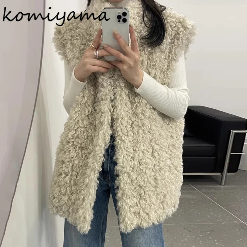 Lambswool Chaquetas Mujer Loose Casual Casaco Korean Vest Jackets Stand Collar Sleeveless Roupas Femininas Temperament Chaqueta