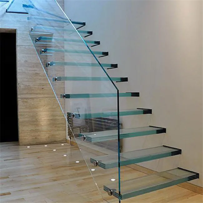 Affordable Modern Custom Tempered Glass Panel Stairs With Chinese Light Emitting Diodes