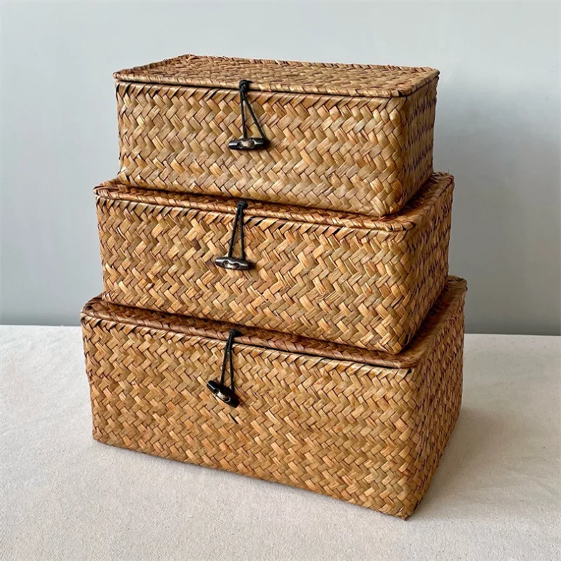 

Женская прямоугольная корзина для хранения с крышкой, сувенирная Подарочная коробка из ротанга, коробка для хранения, одеяло, нижнего белья