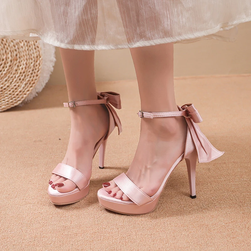 

Сандалии на шпильке на платформе, женские летние новые туфли с круглым носком и открытым носком, с бантом, нескользящие износостойкие туфли на высоком каблуке