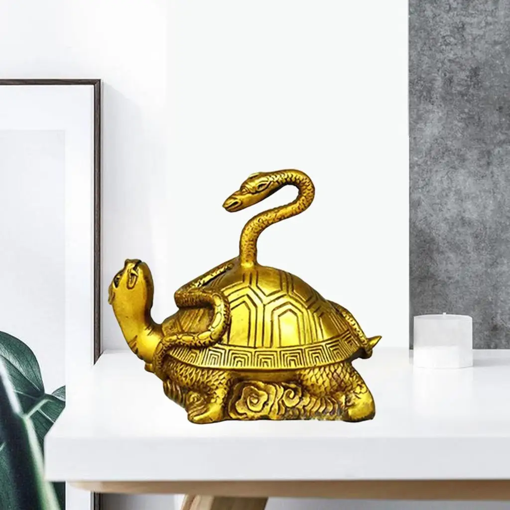 Feng Shui Brass Tortoise Turtle Cold Cast Brass Folk Snake Statue Sculpture Ornament Figurine Crafts Decorations Gifts