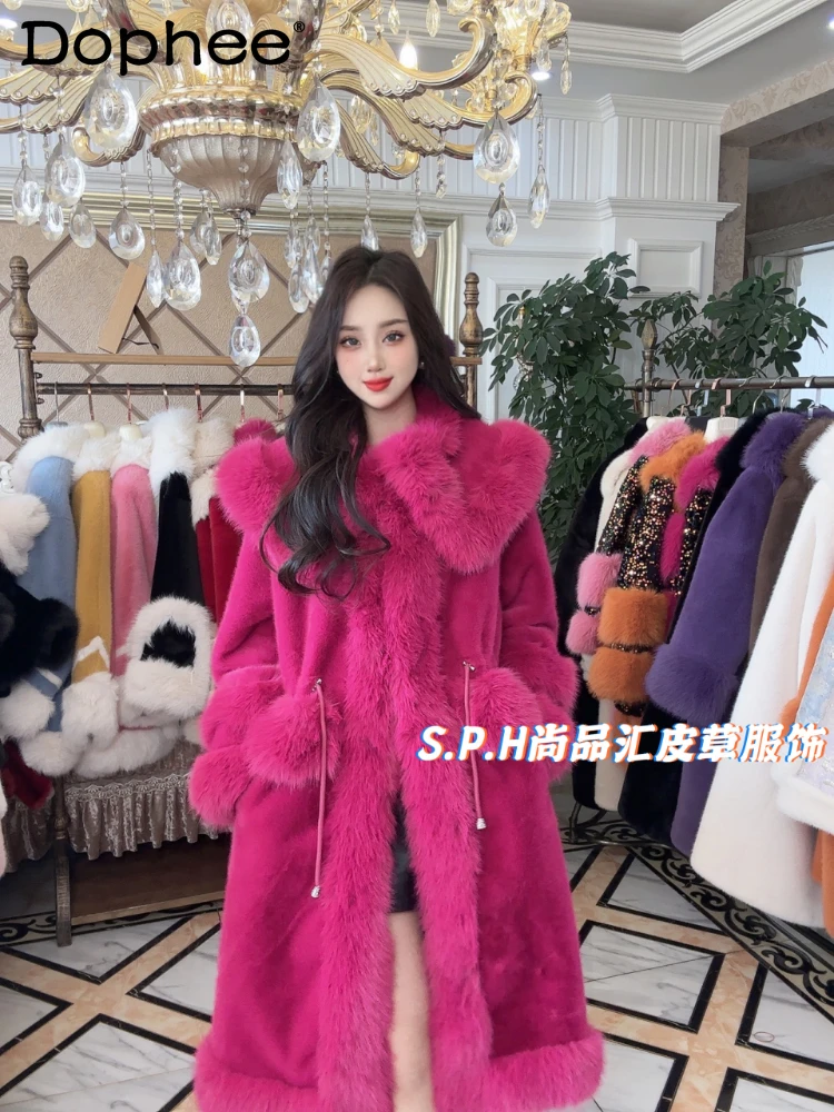 

Fashionable Fur Collar Magnificent Coat Female 2023 Winter New Mink Drawstring Waist Slimming Fox Fur Long Faux Fur Coat Women