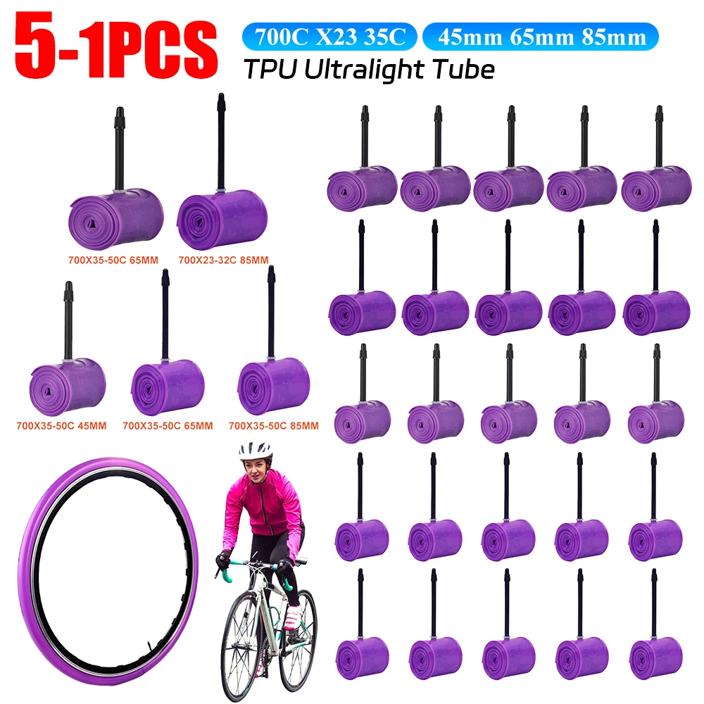 1-5 PCS Ultralight Bike Inner Tube 700C X23 35C French Valve MTB Bicycle TPU Material Tire 45mm 65mm 85mm Gravel Bicycle Tires