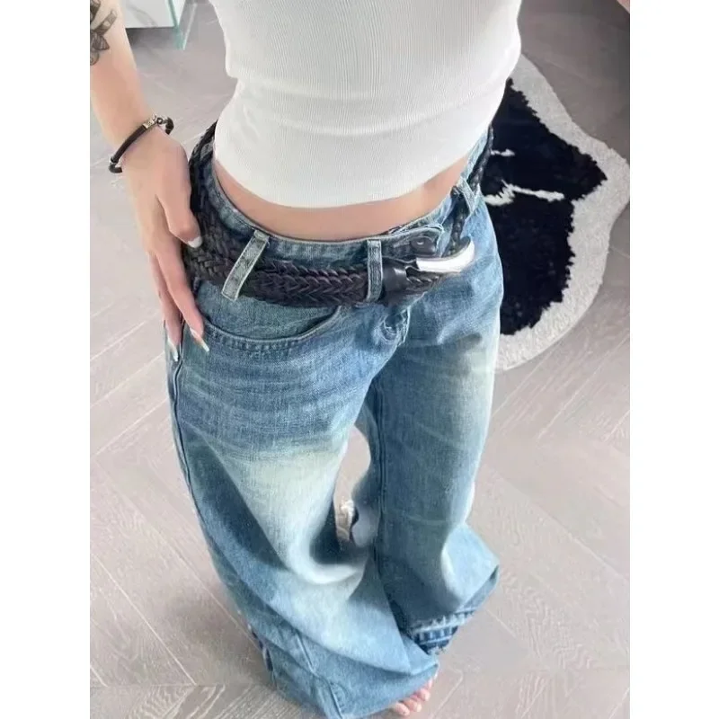 QWEEK Y2k Vintage Flared Jeans Woman Gyaru Streetwear Baggy Denim Pants Korean Fashion Harajuku lose Trousers Spring Aesthetic