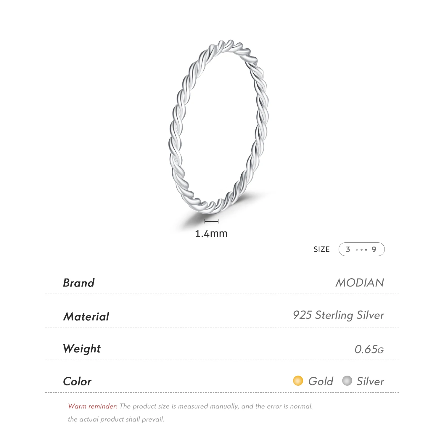 Women's 925 Sterling Silver Minimalist Twisted Stackable Ring