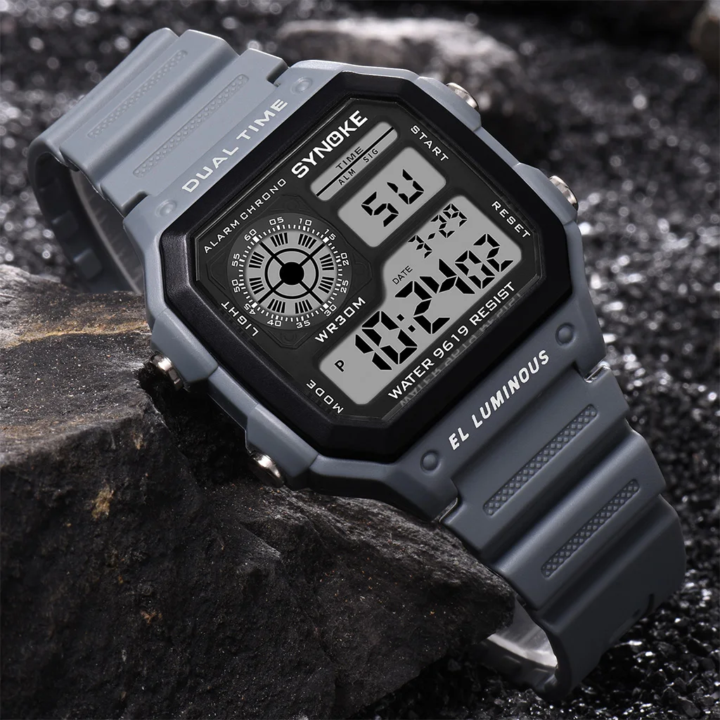 SYNOKE Digital Watches Men Sports Luminous Multifunction Waterproof Chrono Wristwatch Outdoor and Running Student Seven Lights