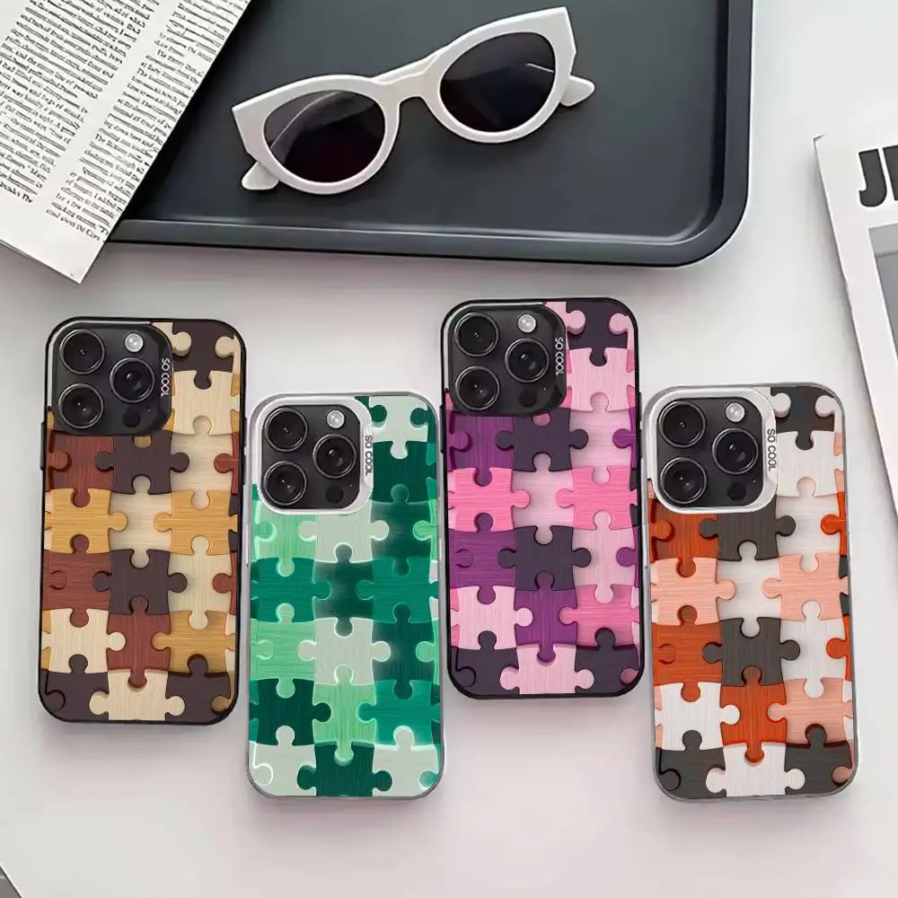 

P-Puzzle P-Pattern Phone Case For iPhone 17,16,15,14,13,12,11 Plus,Pro Max,XS,Colored silver phone case