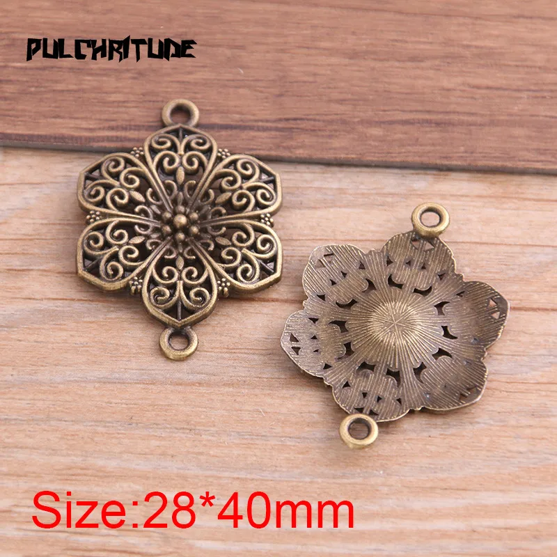 6pcs 28*40mm Two Color Flower Plant Charms Connector Jewelry Making DIY Handmade Craft DIY