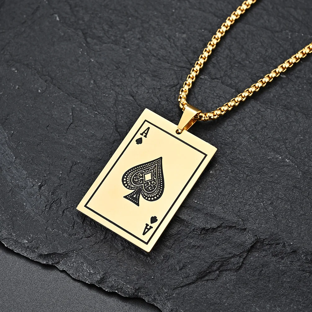 JHSL Men Statement Poker Ace King Necklace Pendant Golden Silver Color Stainless Steel Fashion Jewelry Gift Wholesale Dropship