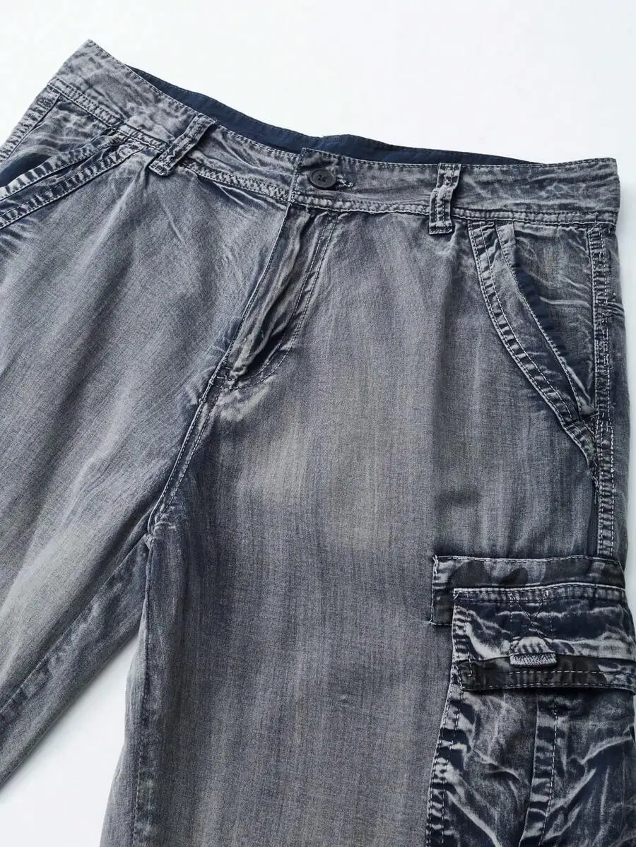 Mens Utility Cargo Shorts With Multiple Pockets, Durable Denim Style For Outdoor Adventures And Casual Summer Wear