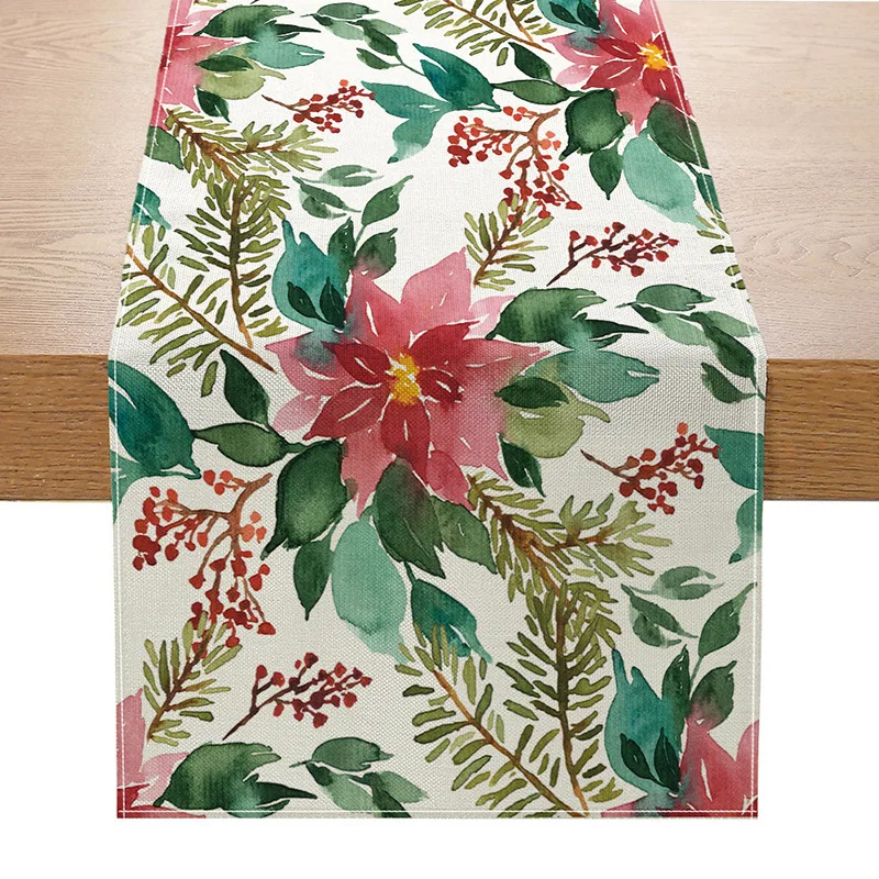 مفرش طاولة عيد الميلاد من VIKAMA، مفرش طاولة بملمس كتان، ديكور طاولة للعطلات، خاص لحفلات عيد الميلاد، مفرش طاولة عيد ميلاد سعيد