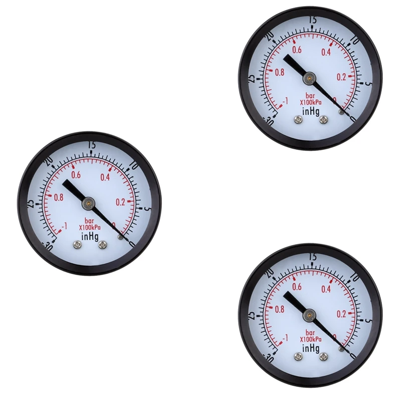 3X Pressure Gauge - 0 - -30Inhg 0 - -1 Bar Mini Dial Air Vacuum Pressure Gauge Pressure Gauge Pressure Black